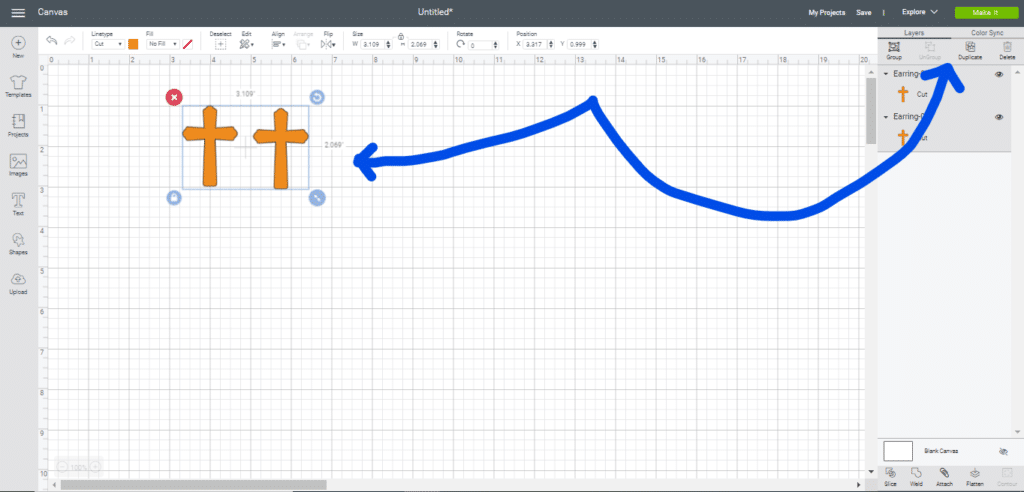 duplicate the cross earrings so that a cross can be glued to the back of each faux leather earring