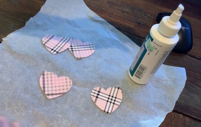 faux leather hearts cut on the Cricut machine