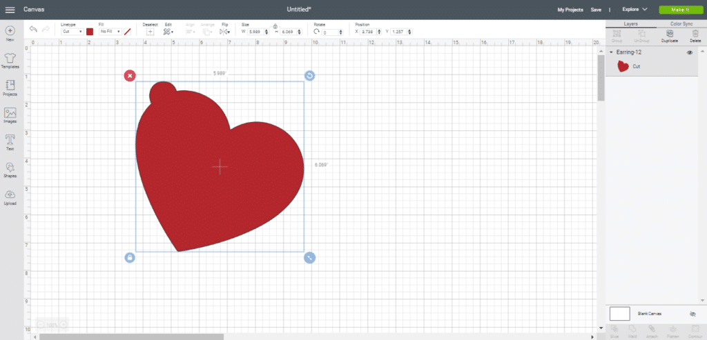 Valentine's Day Earrings on a Cricut canvas