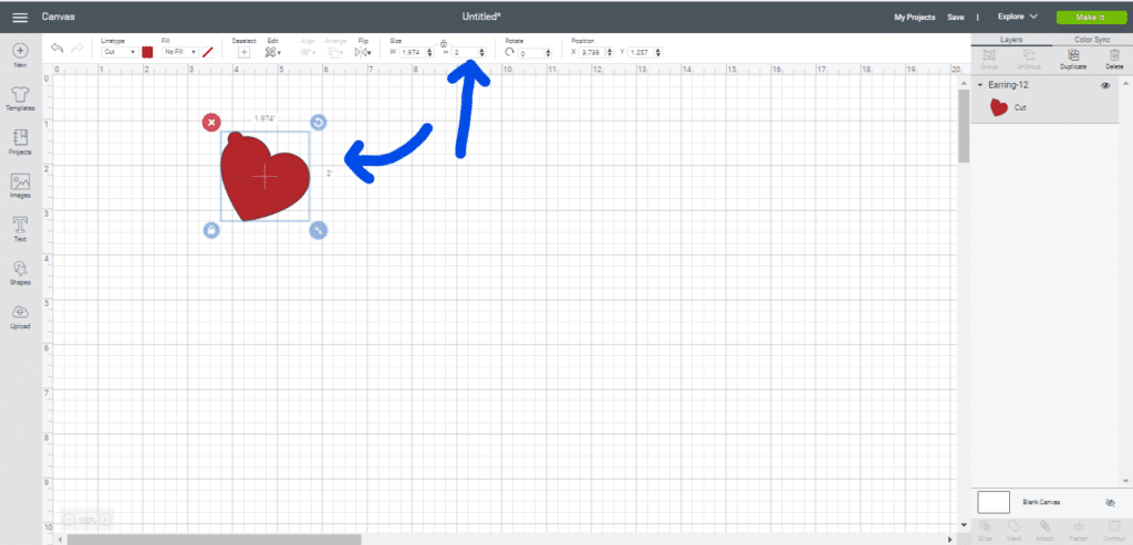 Valentine's Day Earrings on a Cricut canvas