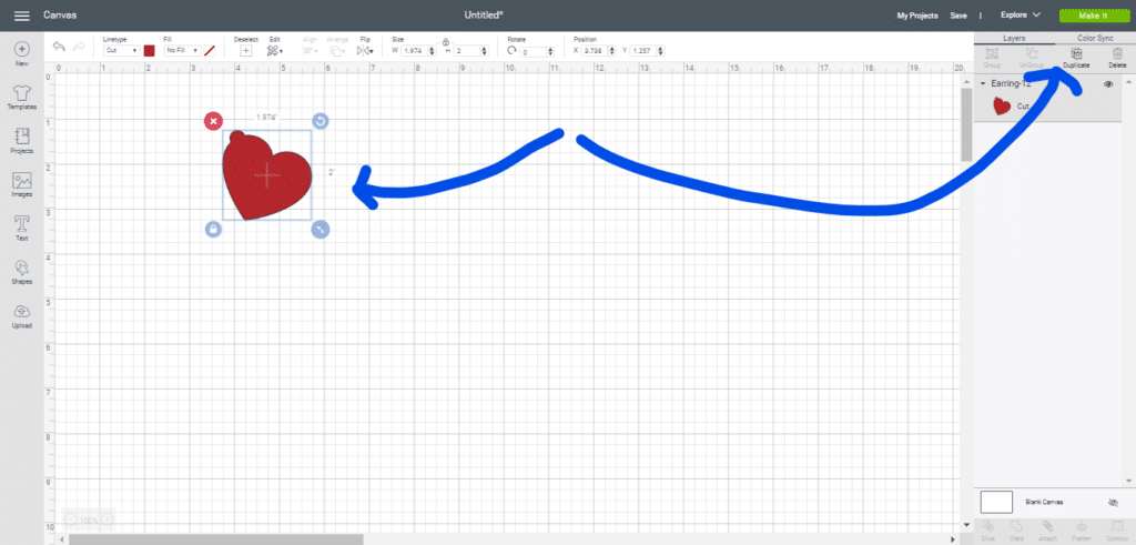 Valentine's Day Earrings on a Cricut canvas