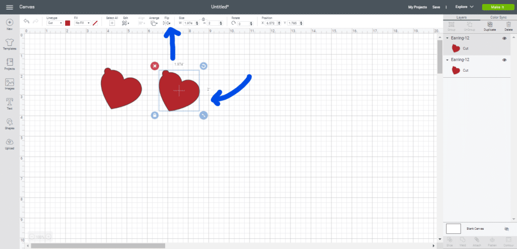 Valentine's Day Earrings on a Cricut canvas