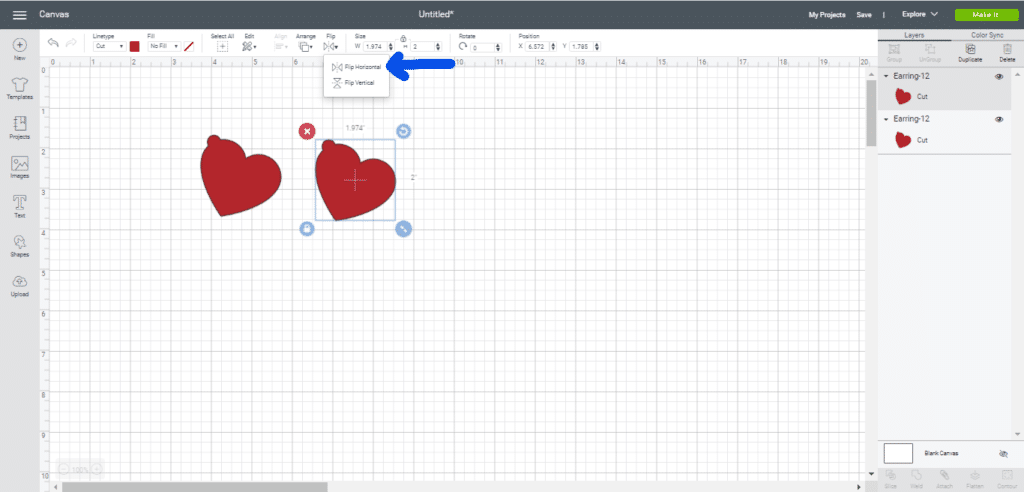 Valentine's Day Earrings on a Cricut canvas