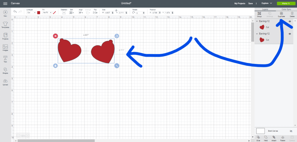 Valentine's Day Earrings on a Cricut canvas