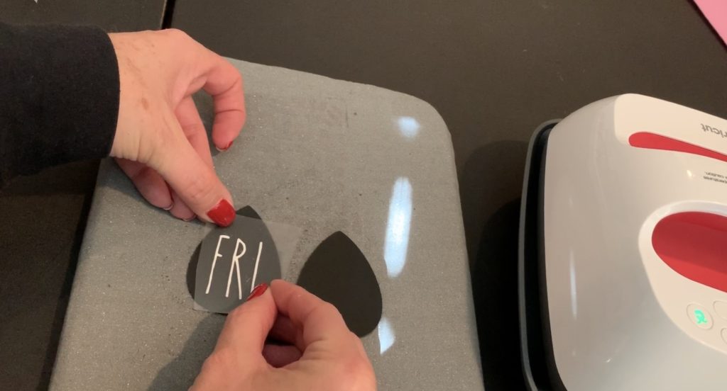 Placing the HTV onto the Fri-Yay DIY Leather Earrings