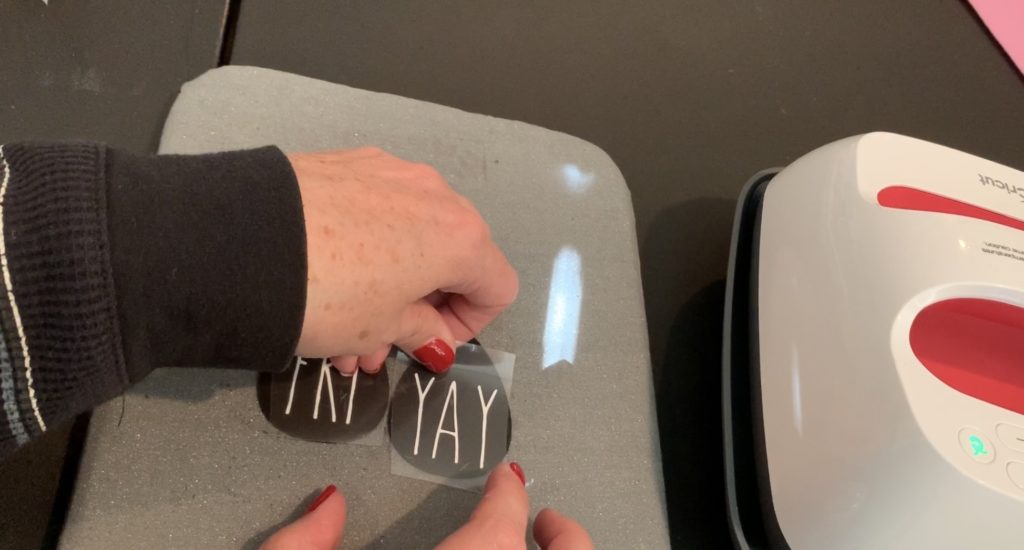 Placing the HTV onto the Fri-Yay DIY Leather Earrings