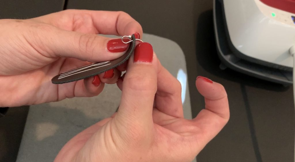 Putting hooks onto the Fri-Yay DIY Leather Earrings