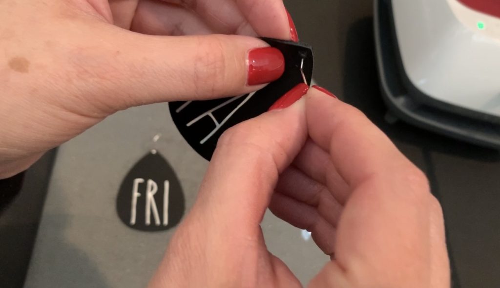 Putting hooks onto the Fri-Yay DIY Leather Earrings
