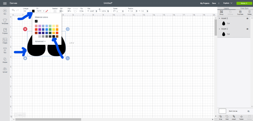 Changing color of a leather earring on a Cricut Canvas in Cricut Design Space