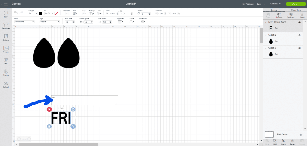 Inserting text onto the Cricut Canvas for diy leather earrings