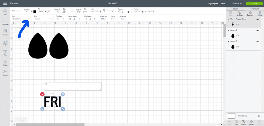 Inserting text onto the Cricut Canvas for diy leather earrings