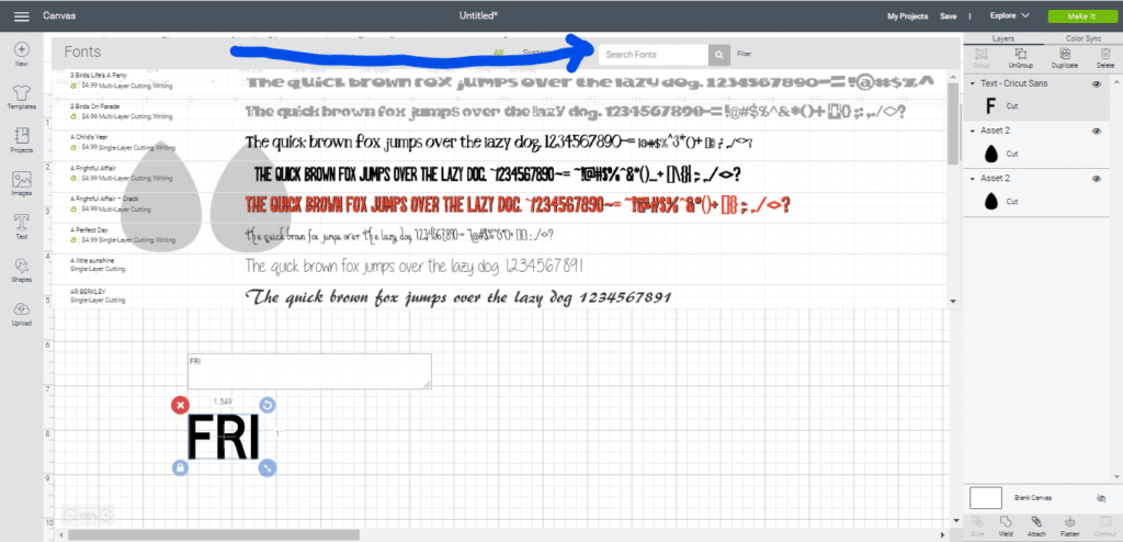 Inserting text onto the Cricut Canvas for diy leather earrings