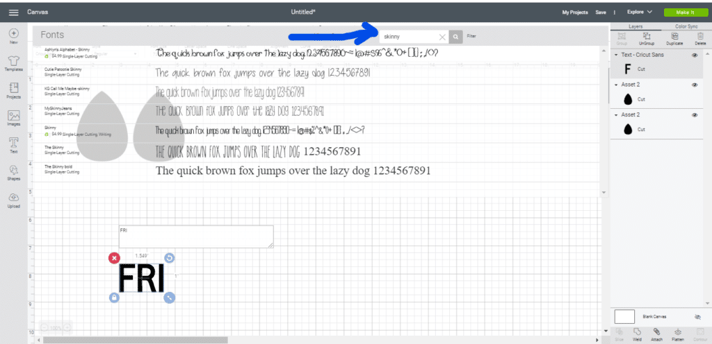 Inserting text onto the Cricut Canvas for diy leather earrings