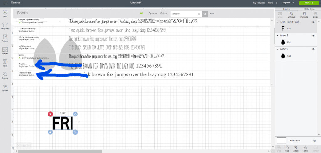 Inserting text onto the Cricut Canvas for diy leather earrings