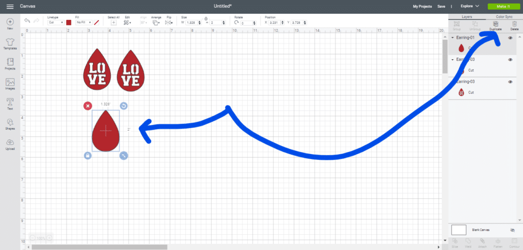 Duplicate a DIY earring on Cricut Design Space