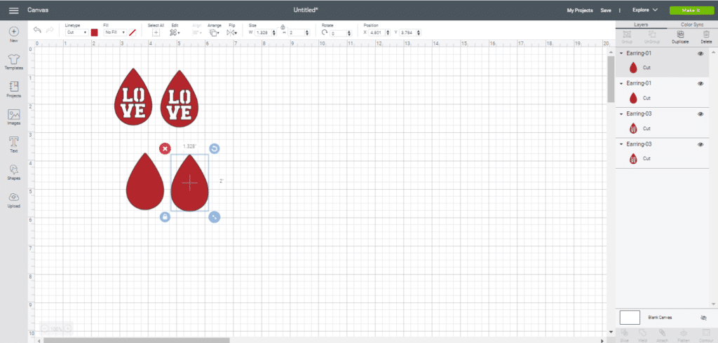 Duplicate a DIY earring on Cricut Design Space