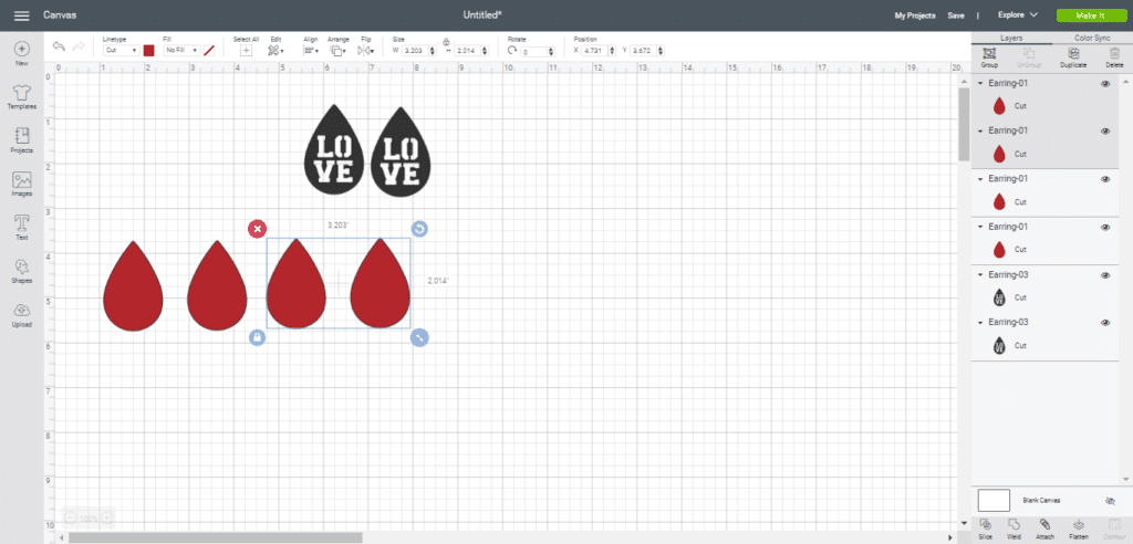 faux leather earrings on a Cricut Explore canvas