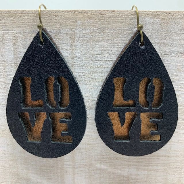 Love leather earrings diy, made on a Cricut machine