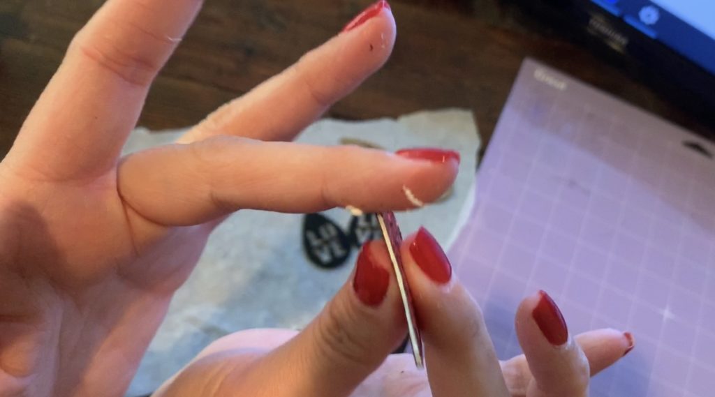 Glue two glitter faux leather earring pieces together to make Valentine's Earrings diy