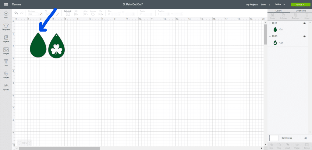 St. Pat's earrings on Cricut Design Space