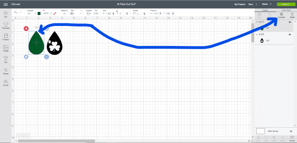 Duplicate tear drop leather earring on Cricut Design Space