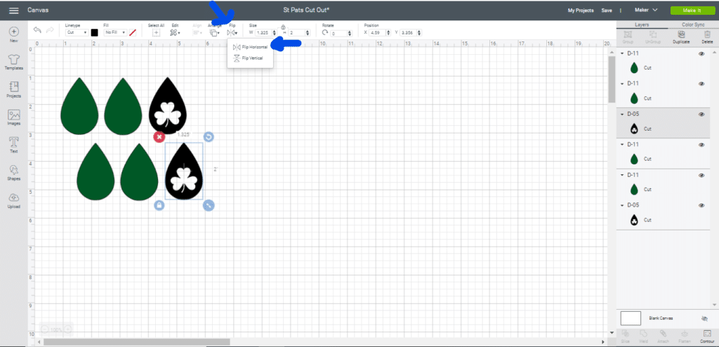 Flip the Shammrock image in Cricut Design Space