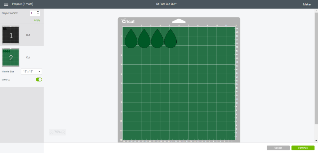DIY Shamrock earrings on Cricut mat, ready to cut
