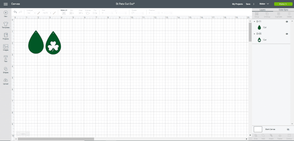 St. Patrick's Day earrings diy on the Cricut Canvas in Cricut Design Space