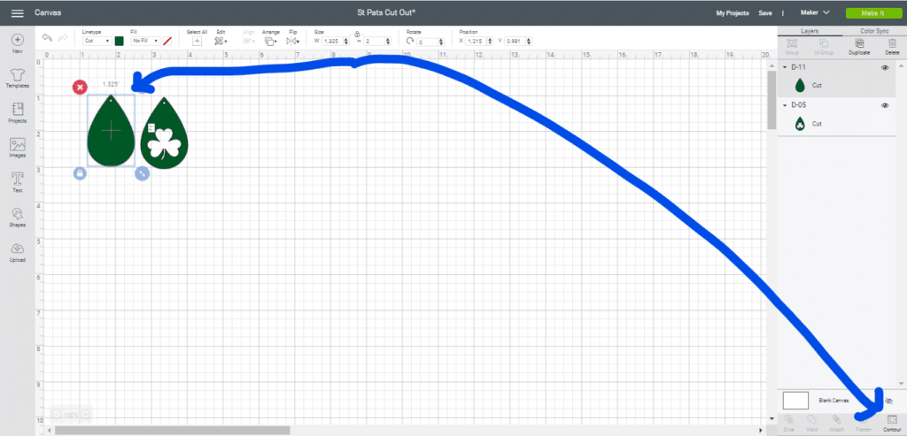 Use Contour button to hide diy earring holes