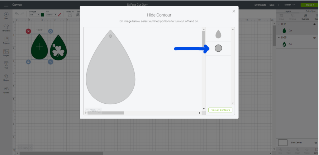 Using Contour button to hide diy leather earring hole on Cricut Design Space