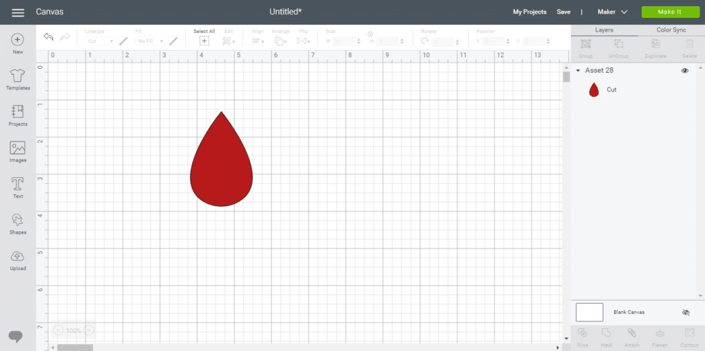 earring on Cricut Design space after the color was changed to red for diy earrings project