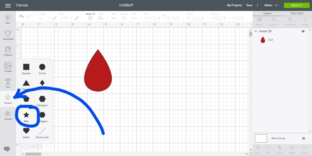 Inserting a star onto the teardrop diy leather earring