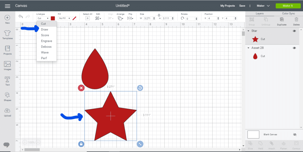 how to change the line from a cut line to a draw line