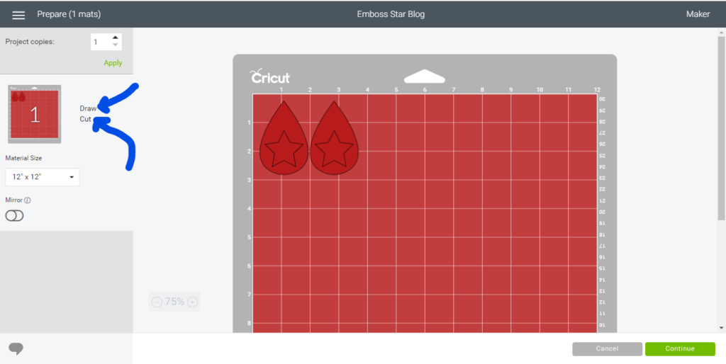 earrings on mat, ready to draw and cut