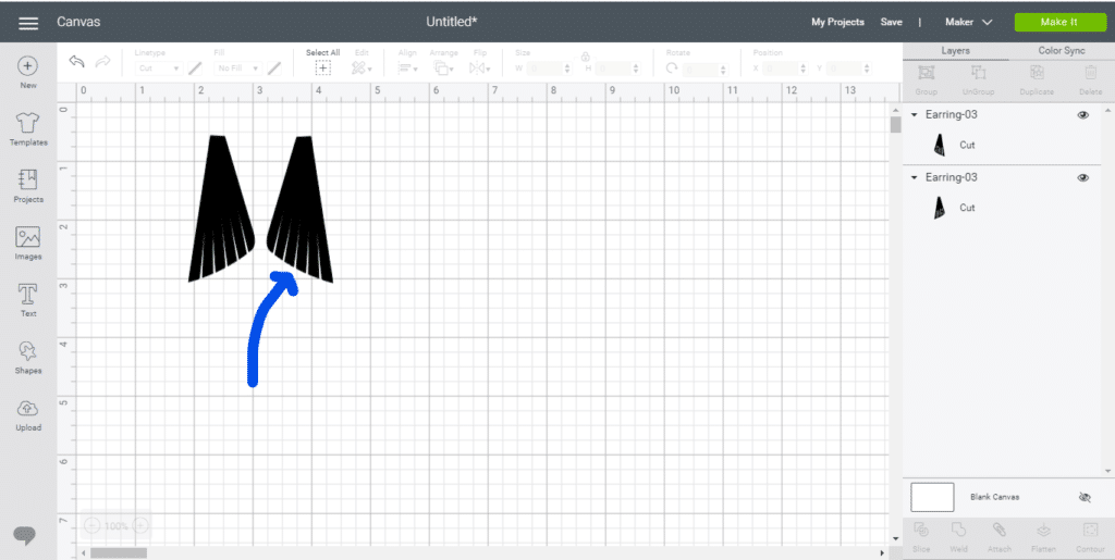 the fringe earring after it had been flipped