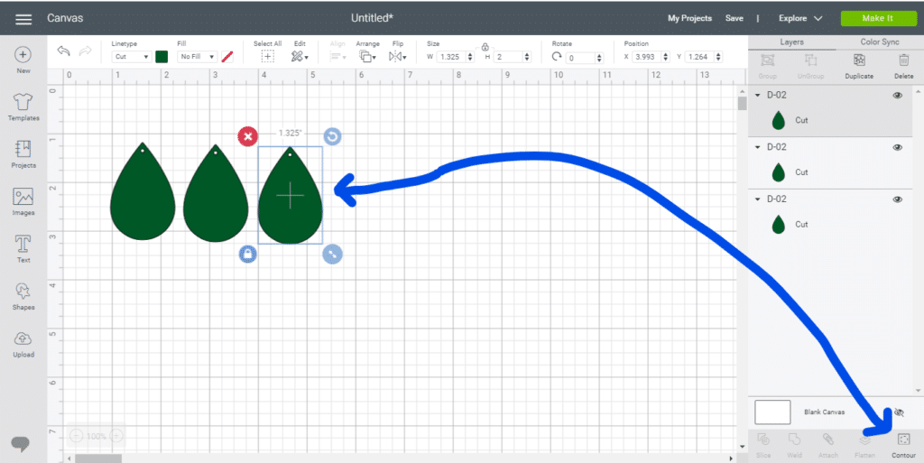 Click Contour to isolate the shamrock as the only unhidden part of the diy earring image