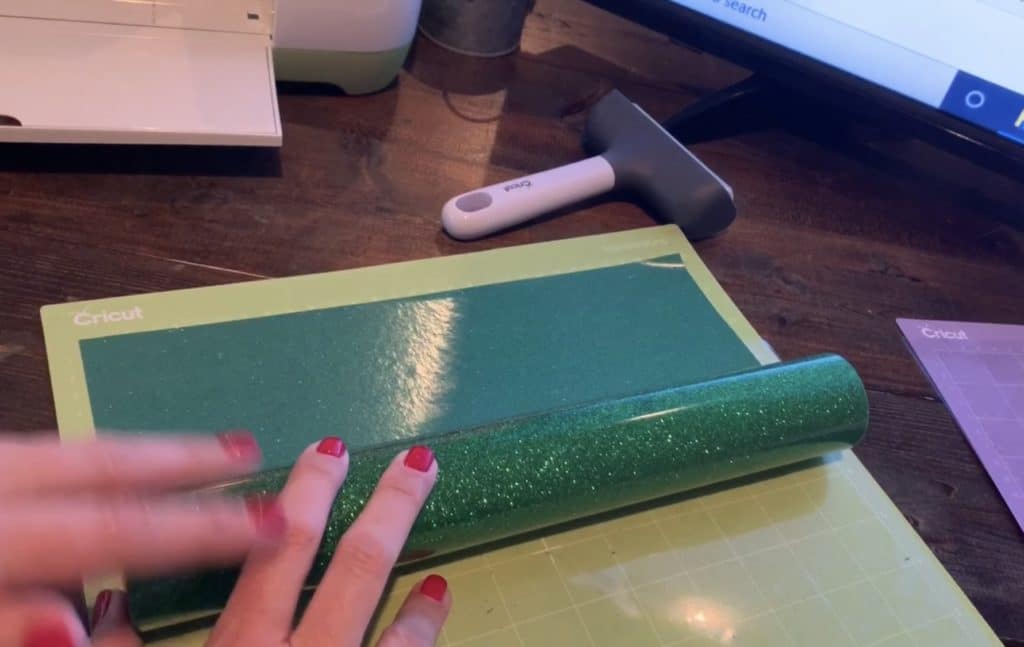 heat transfer vinyl on the green cricut mat