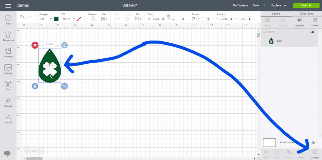 Using the contour button to hide the shamrock on St Patrick's Day leather earrings