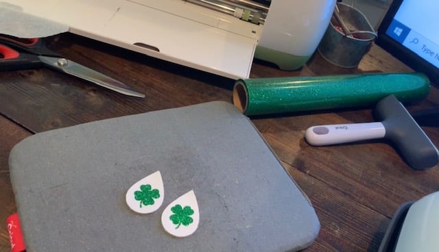 two shamrock earrings before hooks are put on