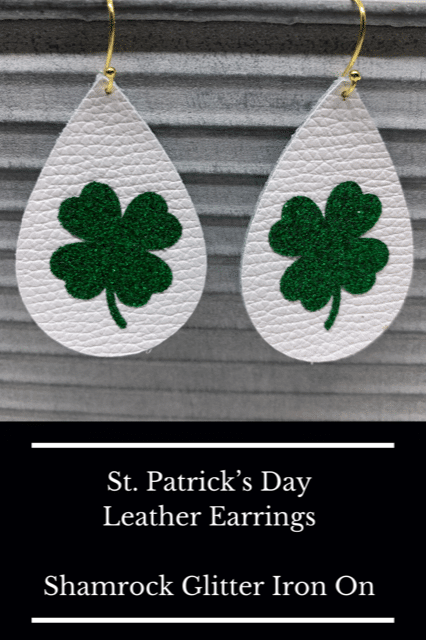 St Patrick's Day leather earrings with glitter iron on shamrocks