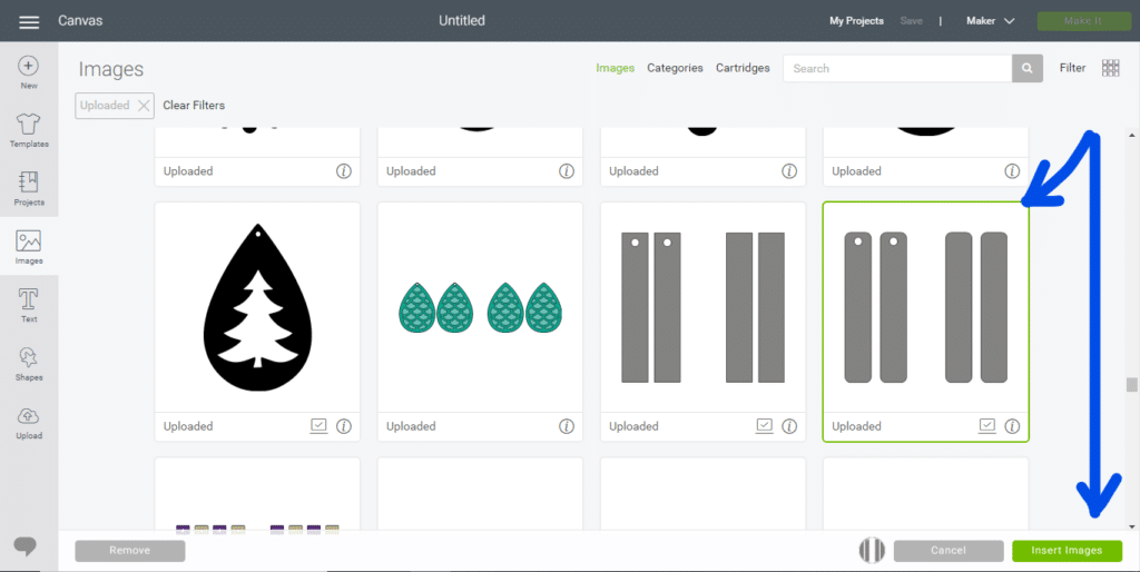 selecting the svg file to cut in cricut design space