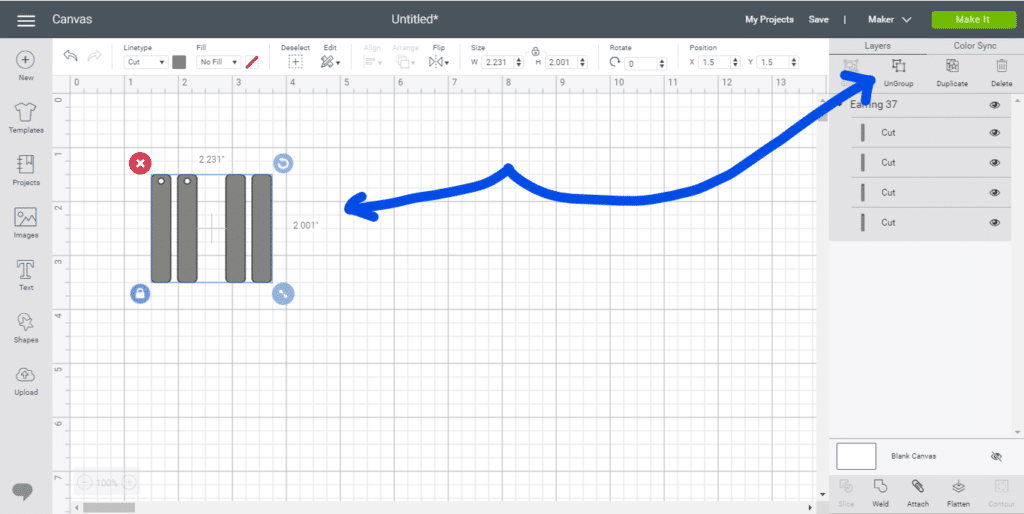 ungroup an image in cricut design space