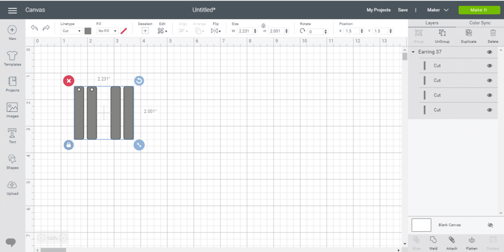 bar earrings when file comes onto mat