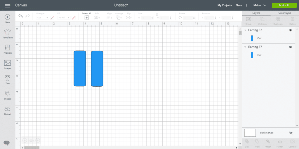 leather earrings on the Cricut canvas