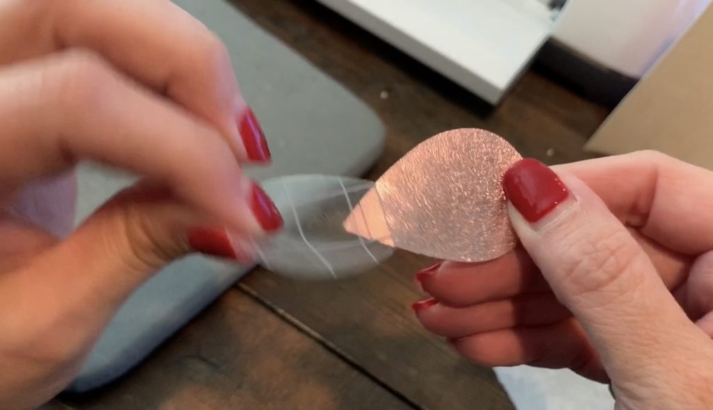 removing transfer paper from teardrop faux leather earrings