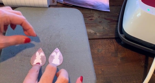 bunnies on diy faux leather earrings