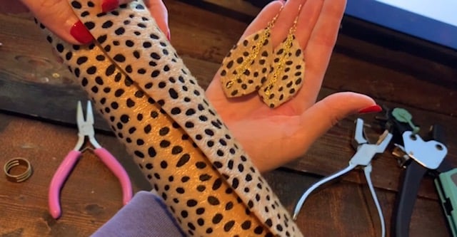 diy leather earring with chain