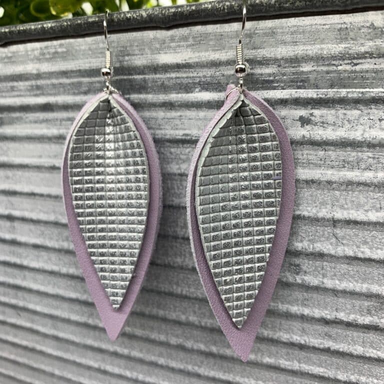 purple and silver diy pinched leather earrings