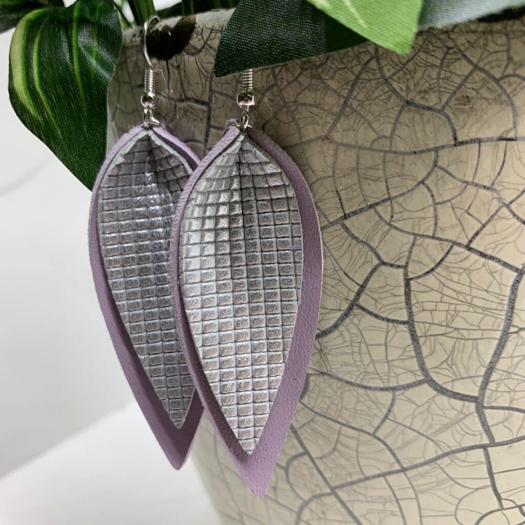purple and silver diy pinched leather earrings with stars