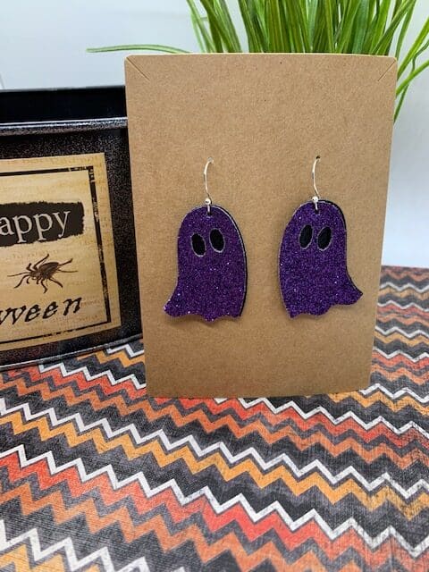 ghost earrings diy, faux leather earrings for Halloween